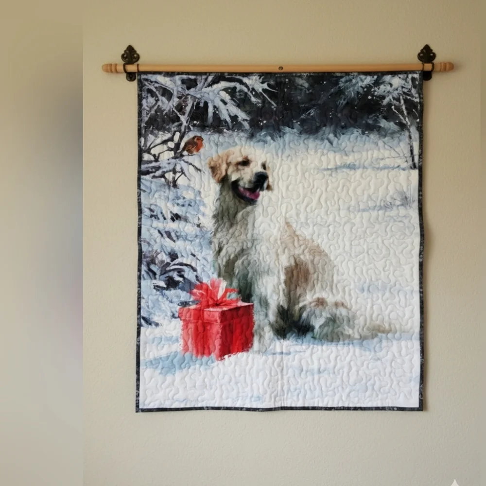 New! Handmade Christmas Golden Retriever Dog Quilted Throw / Wall Hanging 35x42